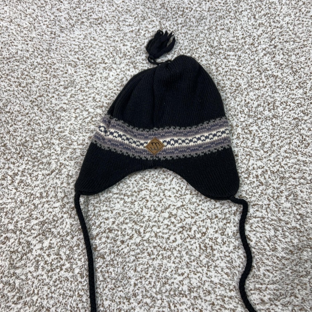 Merkley Hat Trapper Mens One Size Black Wool Fair Isle Ear Flap Ski Outdoor
